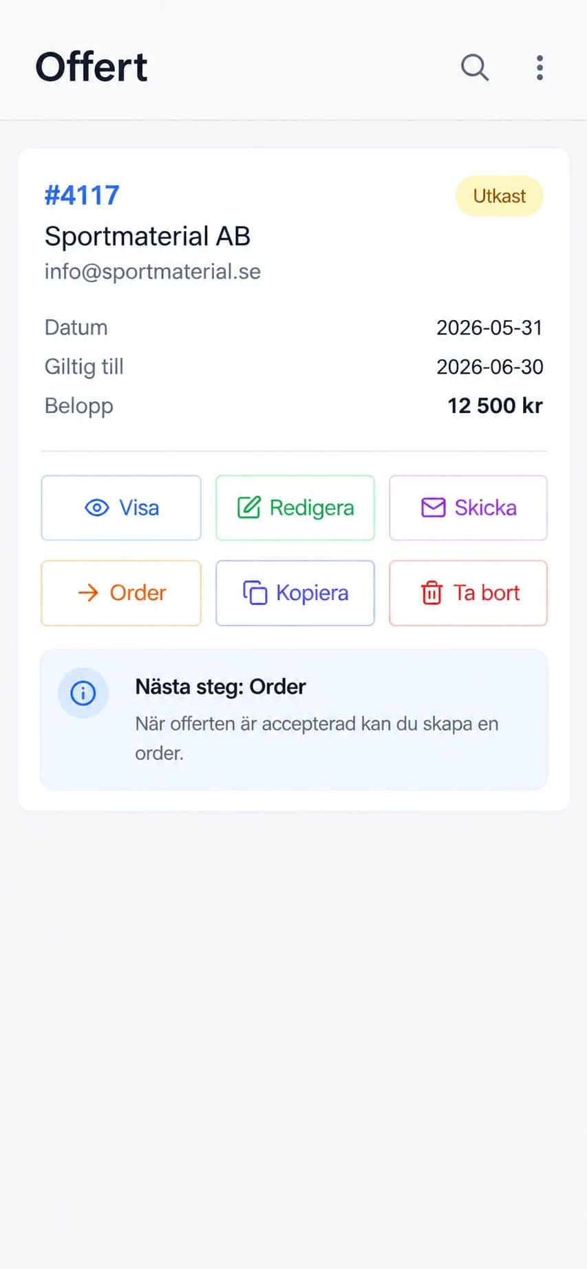 Skärmbild: offert